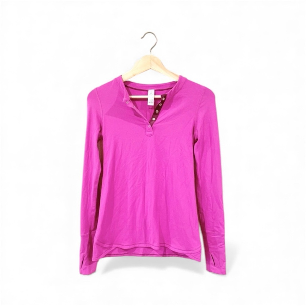 Ivivva Long Sleeve Henley Shirt Snap Button Pink Purple Girls 12 Adult 2